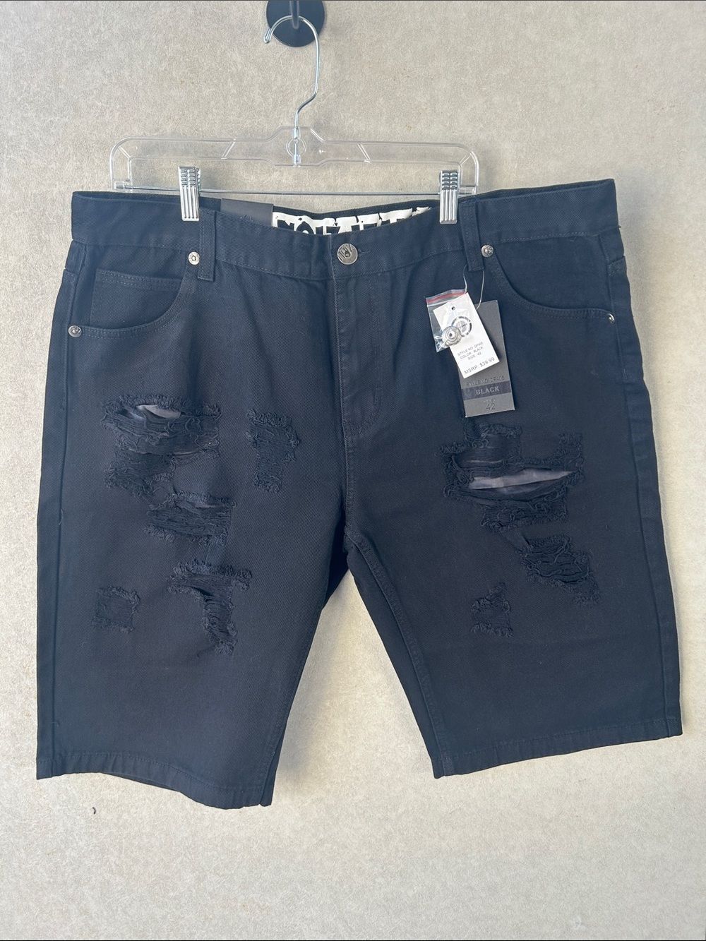 Men's Black Distressed Denim Shorts - size 38  #401